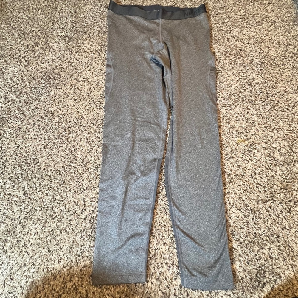 Nike Pro Dri-FIT Womens‎ XL Gray Heathered Athletic Leggings Mesh Panel Training